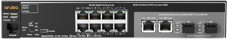 J9783A Aruba - Switch Aruba 2530 8G 8 portas LAN Gigabit