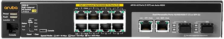 J9780A Aruba - Switch Aruba 2530 8G PoE+ 8 portas LAN Gigabit