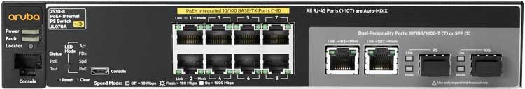 JL070A Aruba - Switch Aruba 2530 8G PoE+ 8 portas LAN Gigabit