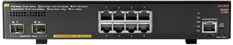 JL258A Aruba - Switch 2930F 8G PoE+ 2SFP+ 8 portas Gigabit