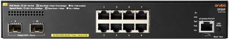 JL692A Aruba - Switch 2930F 8G PoE+ 2SFP+ TAA 8 portas Gigabit