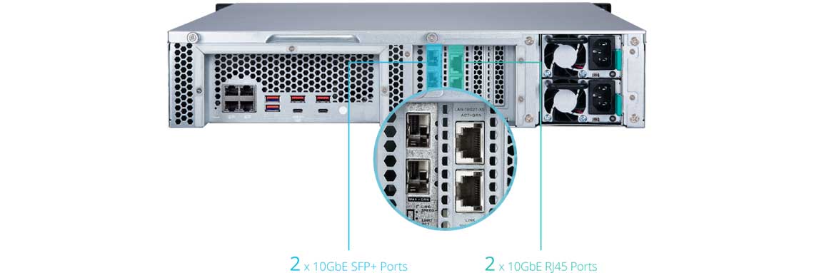A conectividade 10GbE aprimora a transferência de dados do TS-h1283XU-RP