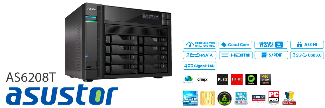 Asustor AS6208T 24TB, um storage 8 bay ideal para armazenamento