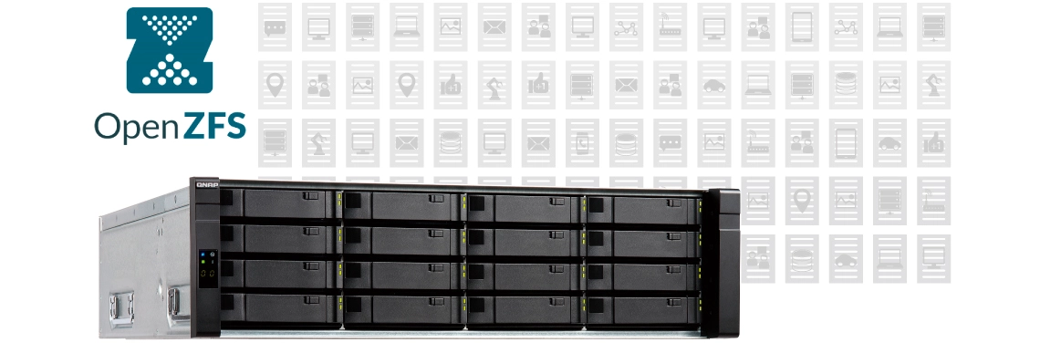 ES1640dc v2 Qnap com sistema de arquivos para armazenamento corporativo ZFS