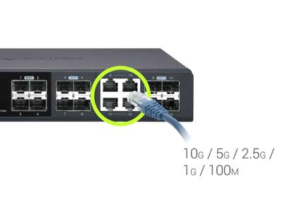 Flexibilidade com portas combinadas e 10GbE/NBASE-T