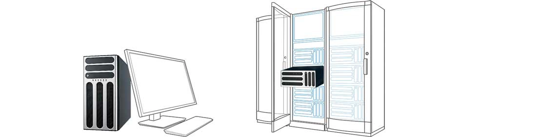 Um server torre com gabinete multi-uso