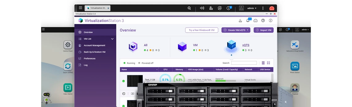 Hospedagem de vários sistemas QTS virtuais em um único NAS