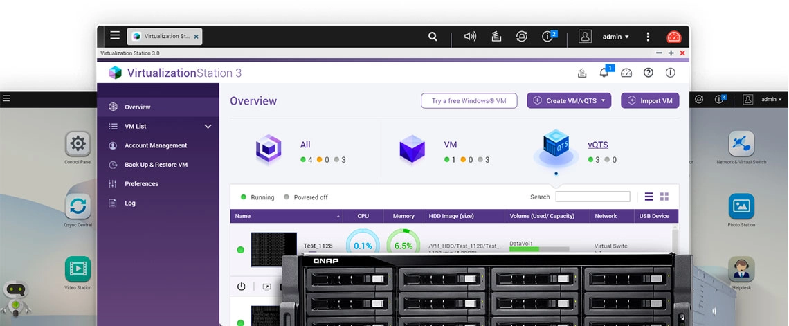 Hospede vários sistemas QTS virtuais em um único NAS