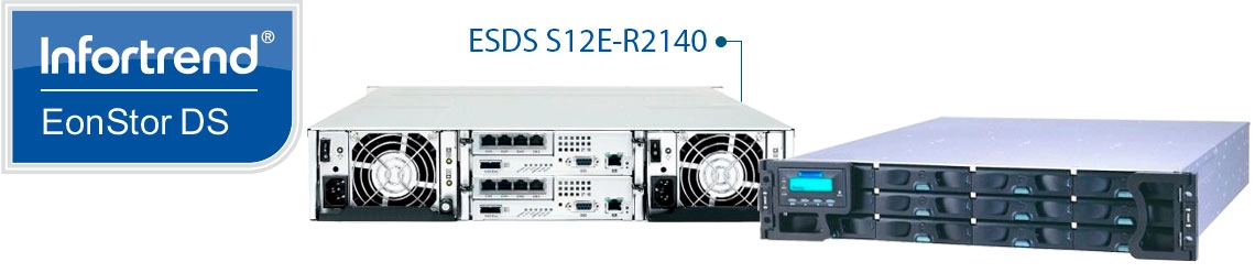 EonStor ESDS S12E-R2140, um Storage SAN com fontes e controladoras redundantes