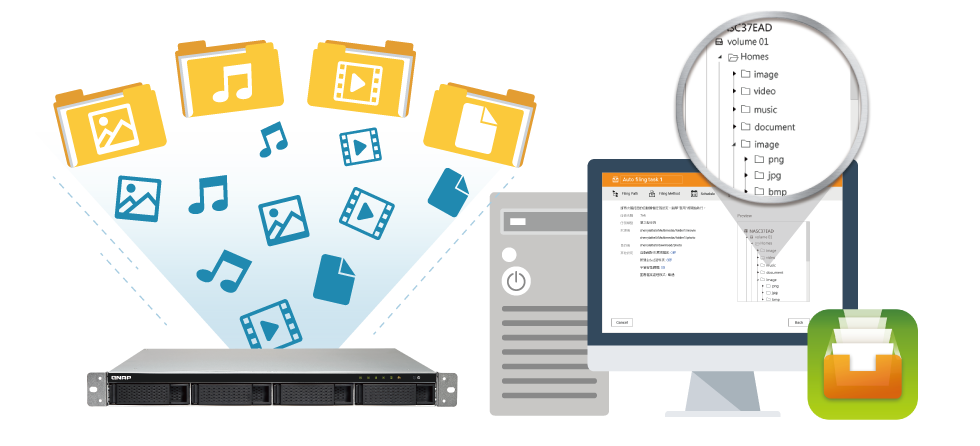 NAS 4 bay Qnap com Qfiling, ferramenta de organização de arquivos