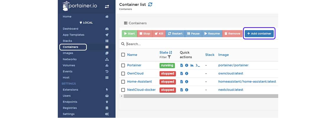 Portainer para implementações do Docker