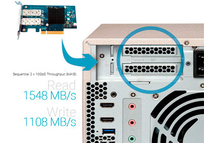 Qnap TVS-873e 48TB, slots PCIe para instalação de placas adicionais