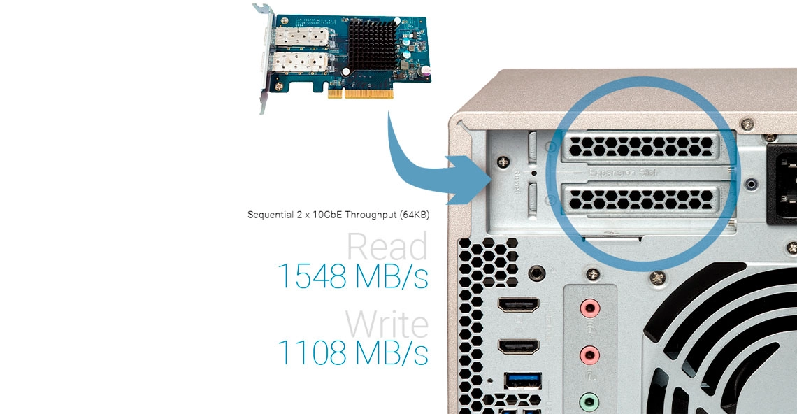 Qnap TVS-873e 8TB, slots PCIe para instalação de placas adicionais