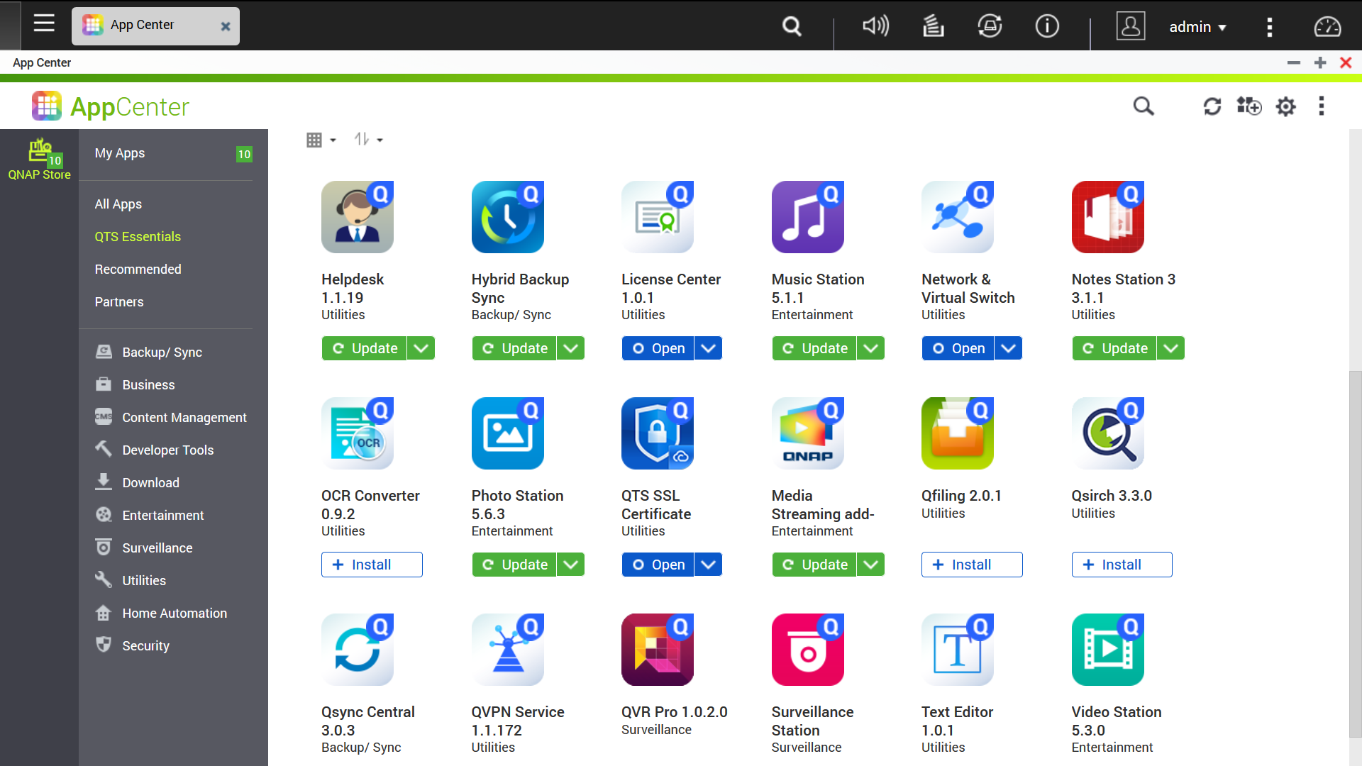 QTS e App Center com diversas aplicações e funcionalidades