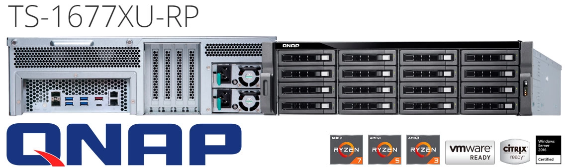 TS-1677XU-RP Qnap, NAS storage 192TB com 16 baias hot-swappabble