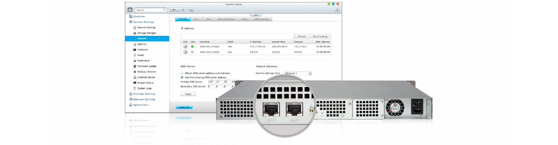 TS-431U, 2 portas LAN Gigabit