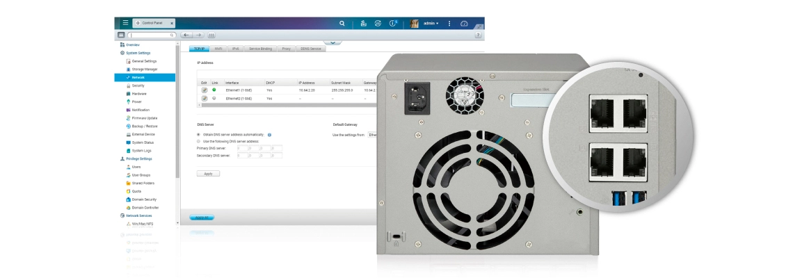 NAS com agregação de link e trunking de portas LAN