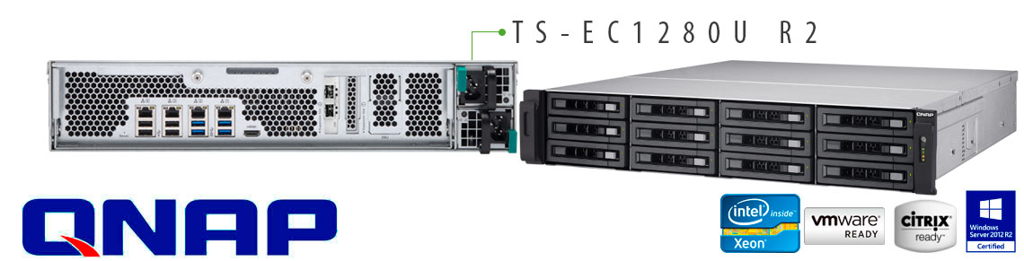 TS-EC1280U R2 24TB Qnap, Storage NAS 12 baias com conexão 10GbE integrada