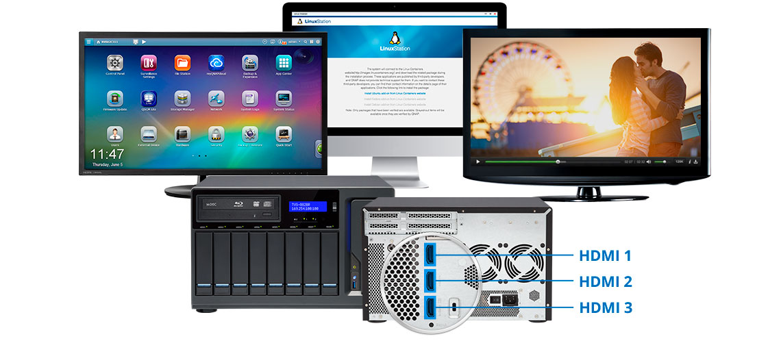 TVS-882BRT3, NAS com 3 portas HDMI 4K