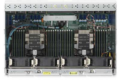Um rack server 4U com dois processadores Intel Xeon