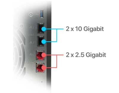 um servidor com portas duplas de 10 e 2,5 Gigabit